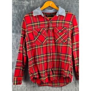 BeSpoke Flannel Button Up Shirt Women's Size‎ Large Long Sleeve Plaid Red Black